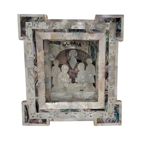 Antique Carved Mother of Pearl Nativity